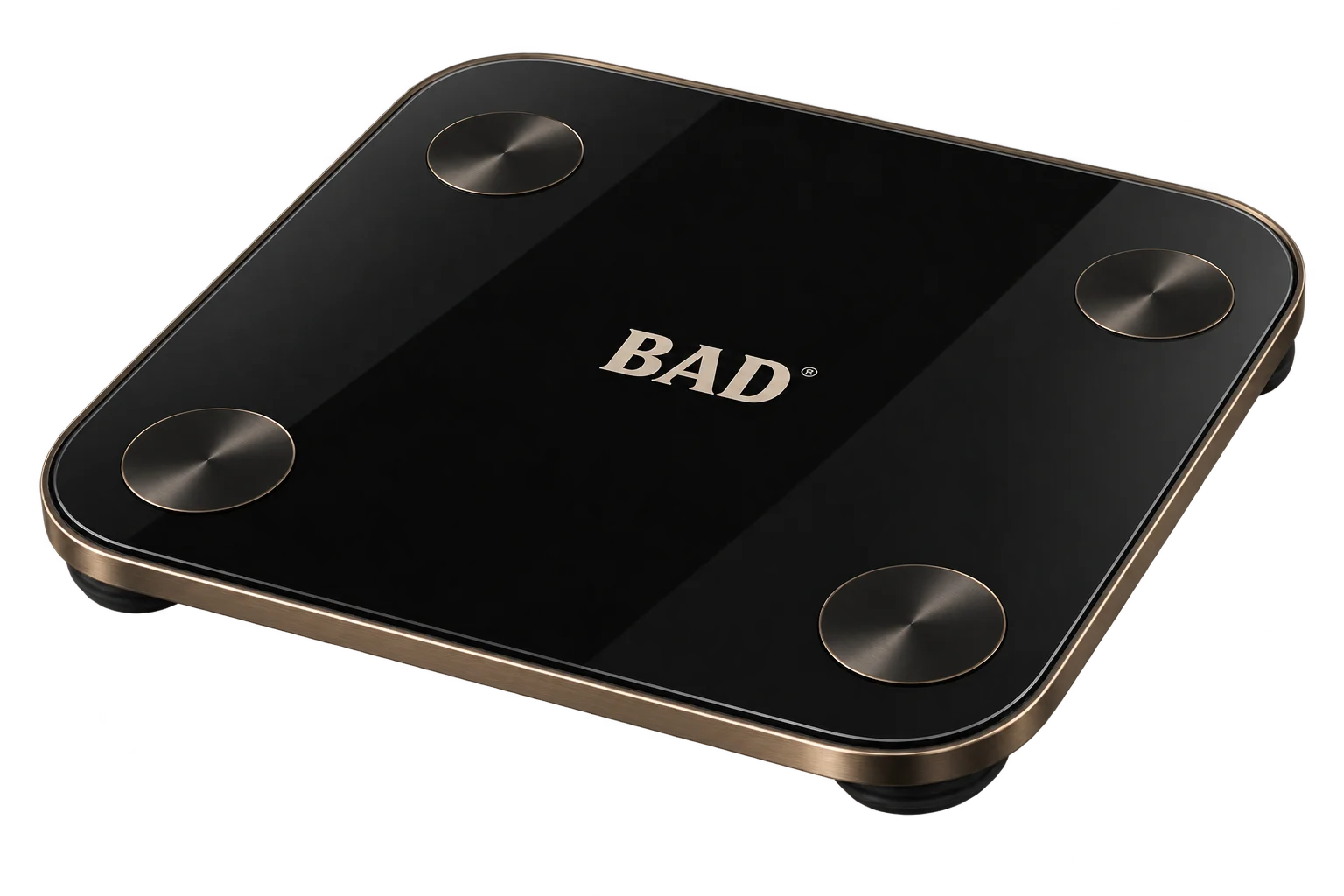 Transparent reference-guided concept render of a matte black BAD Smart Scale