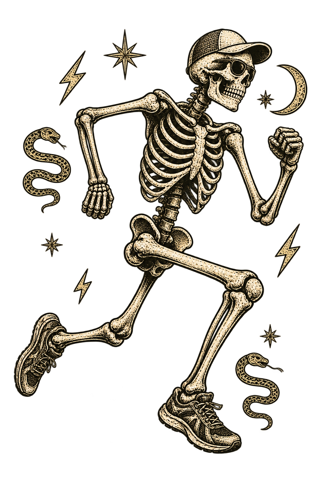 BAD to the Bone running skeleton illustration